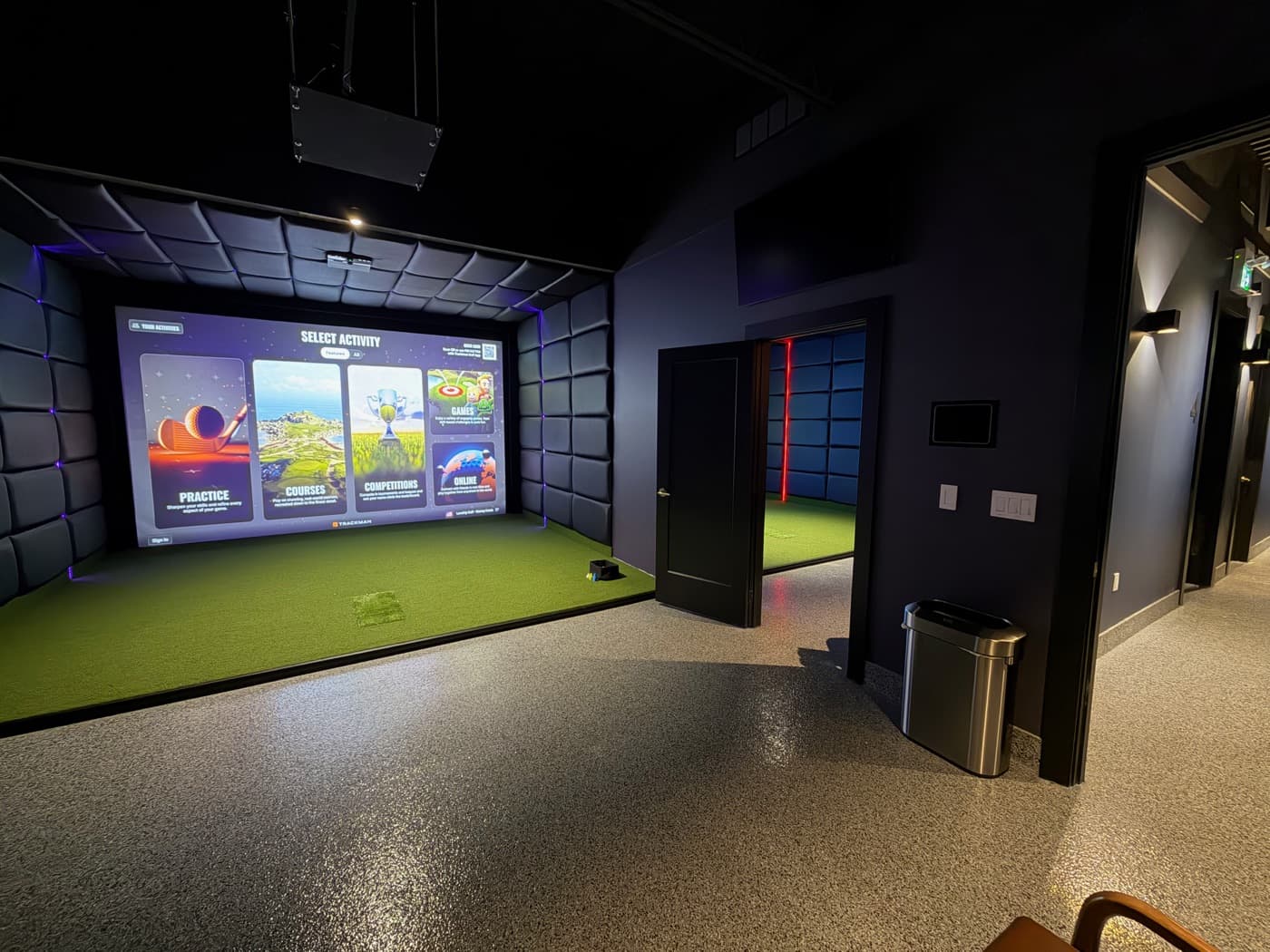 A private Trackman iO bay at LevelUp Indoor Golf